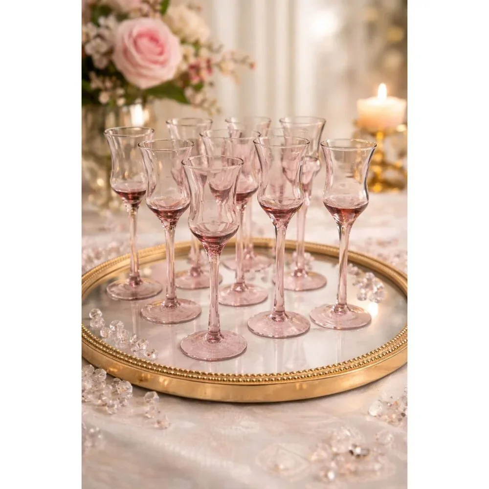 Vintage Blush Pink Cordial Glasses – Set of 11 – Elegant European Style Stemware - Picture 1 of 3